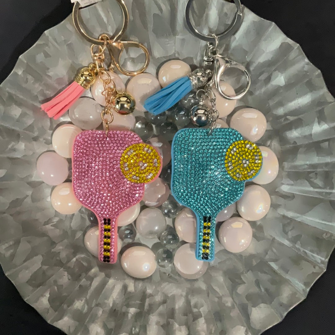Pickle Ball Jeweled Keychains
