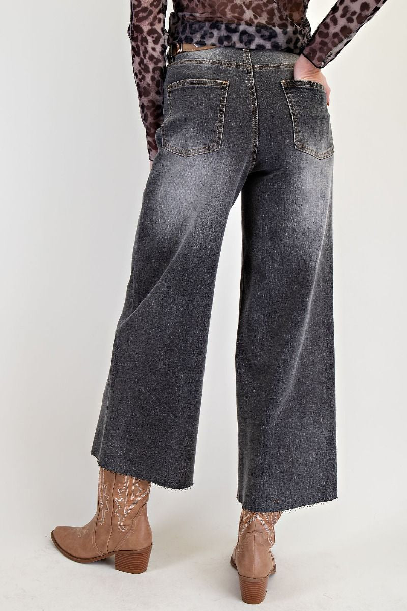 Stretch black washed denim pants
