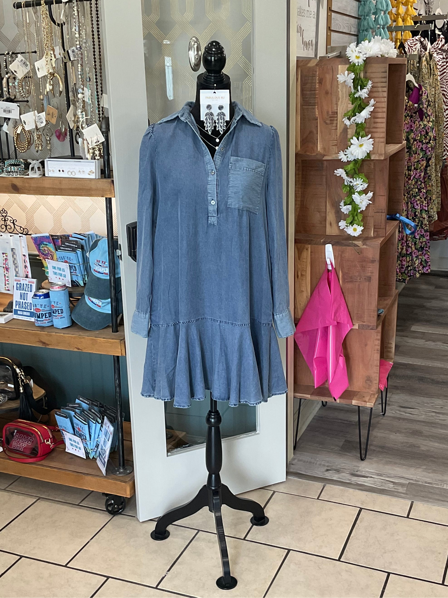 Half button down washed dress