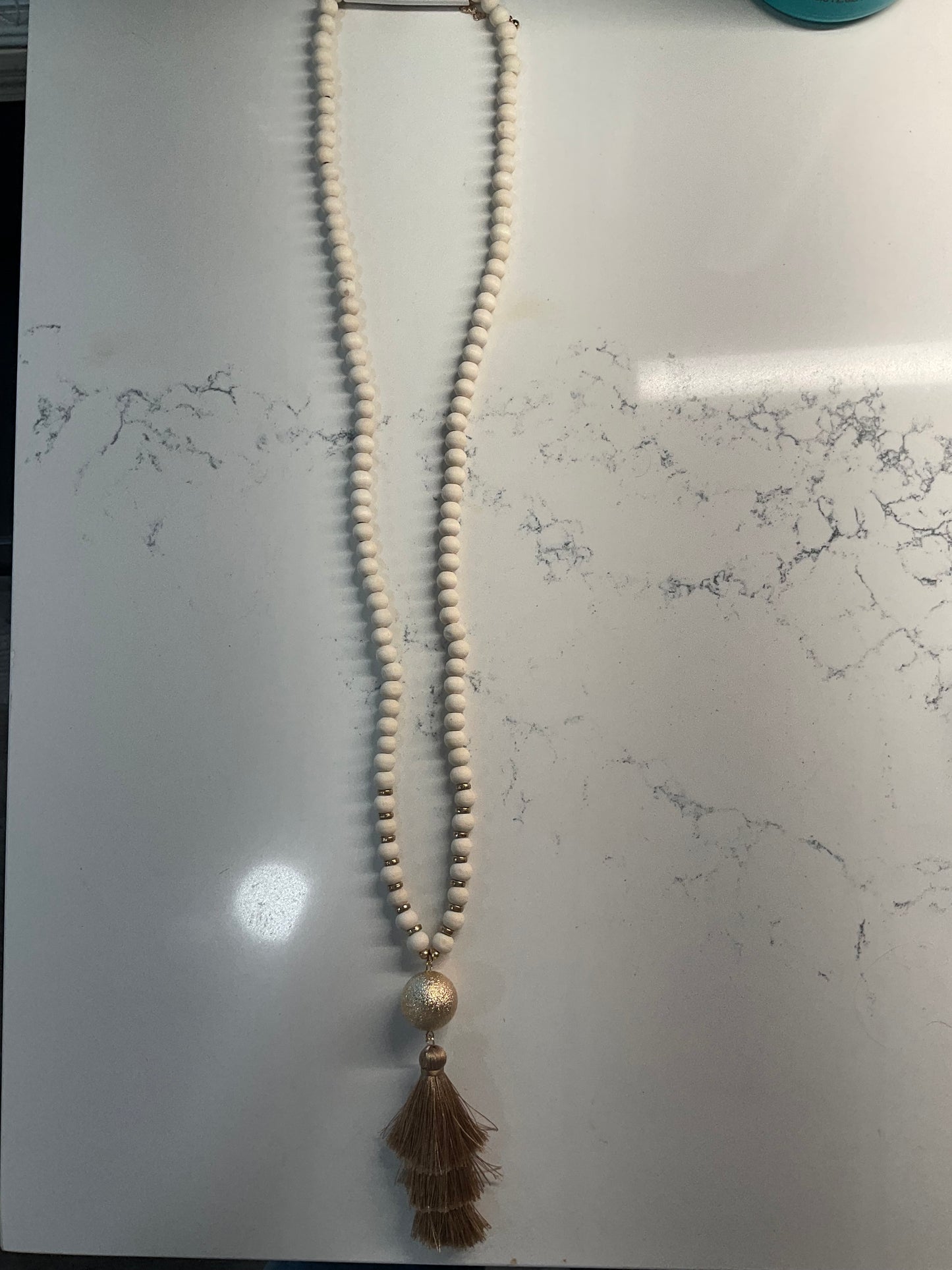 Wooden Bead Tinsel Long Necklace