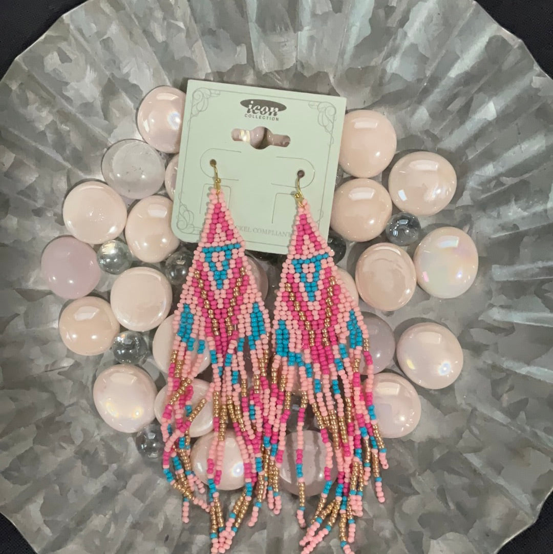 Colorful Geo Beaded Tinsel Earrings