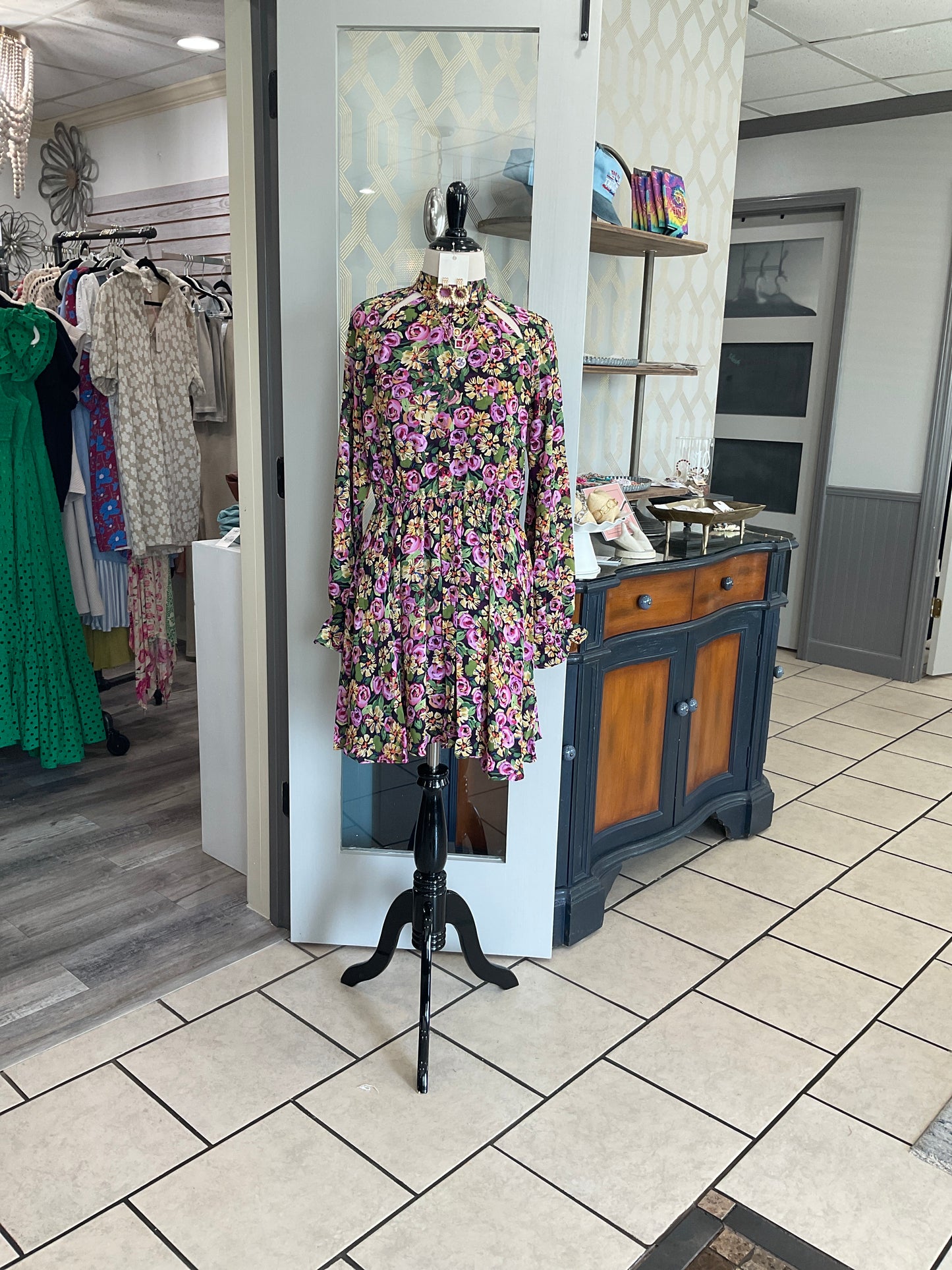 Wooldobby Printed Peekaboo Long Sleeve Dress