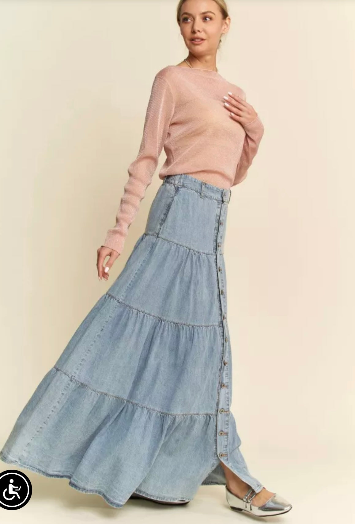 Denim button up skirt