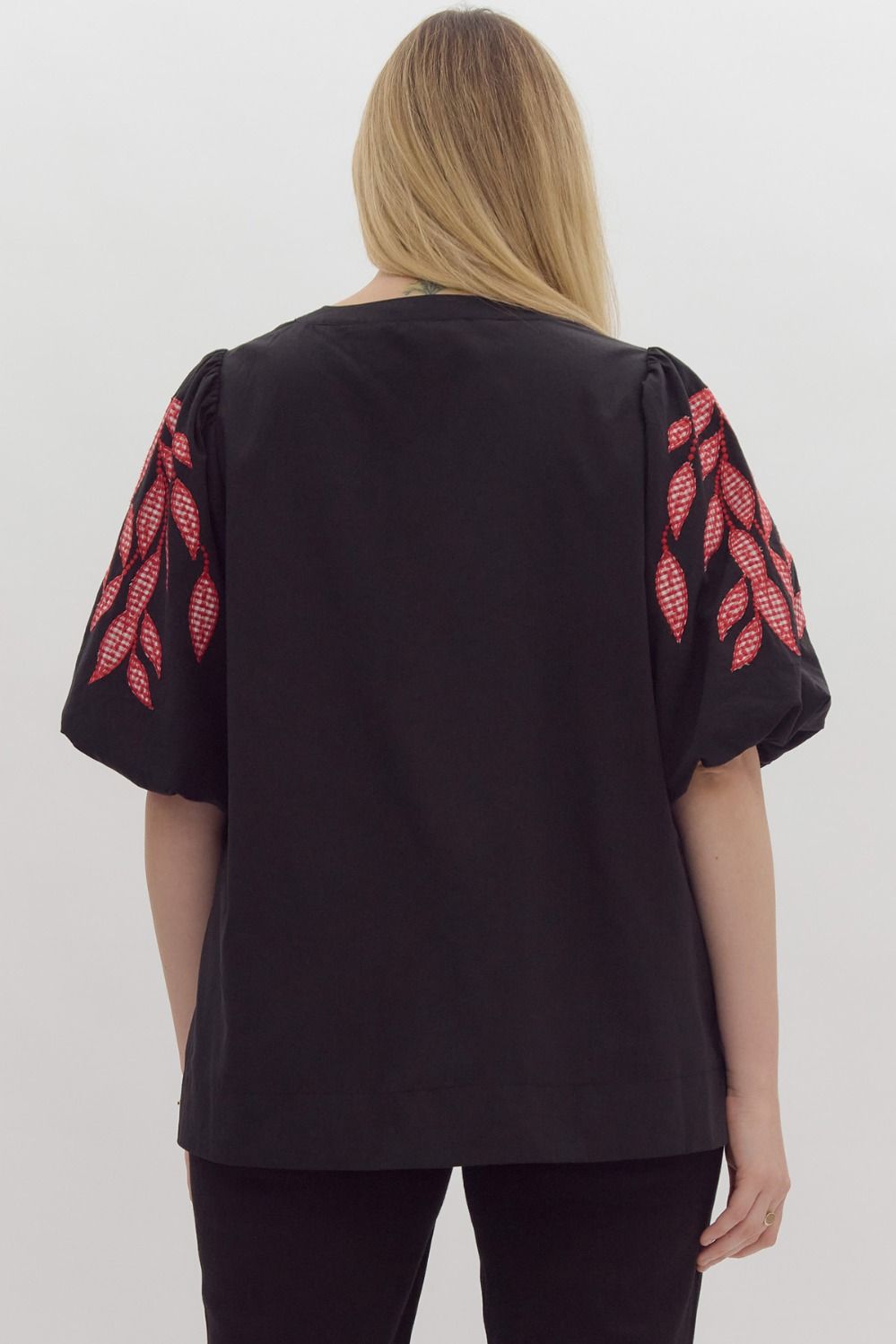 Black and red bubble sleeve top