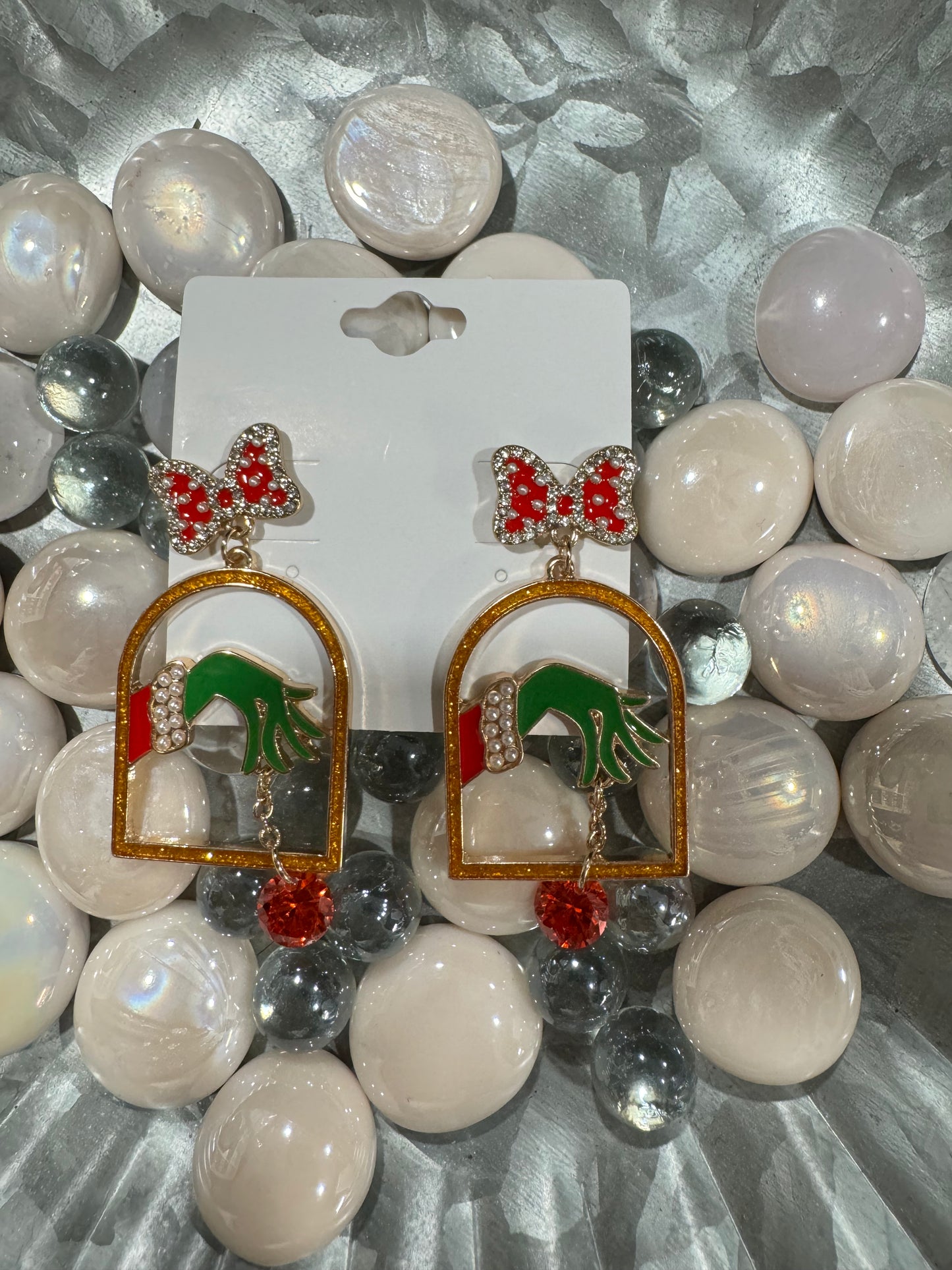 Grinch hand earrings