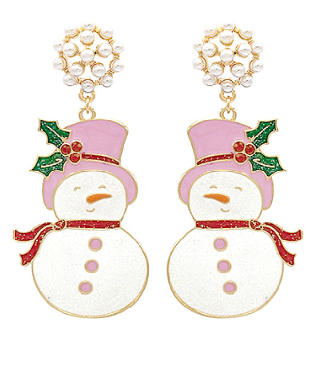 Snowman And Pearl Earrings