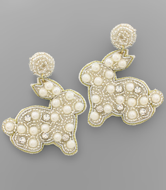 Pearl and bead rabbit earrings