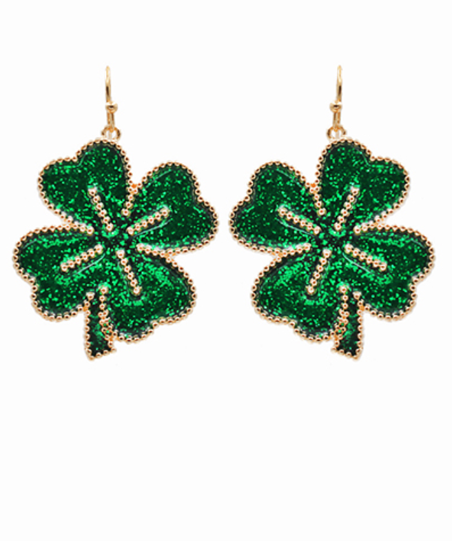 Glitter 4 leaf clover earrings