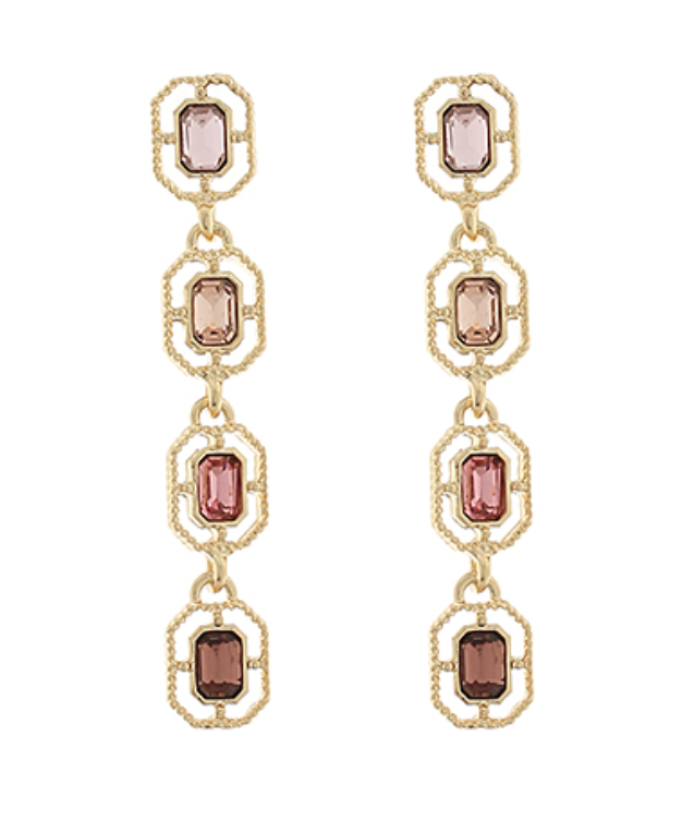Antique emerald cut glass linear earrings