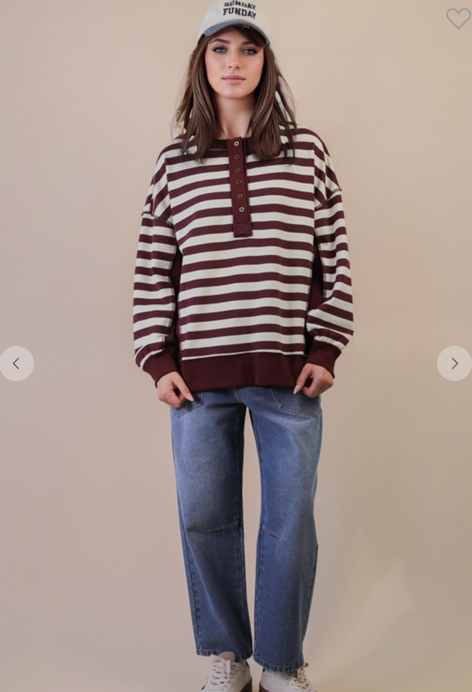 Oversized Striped Half Button Down Top