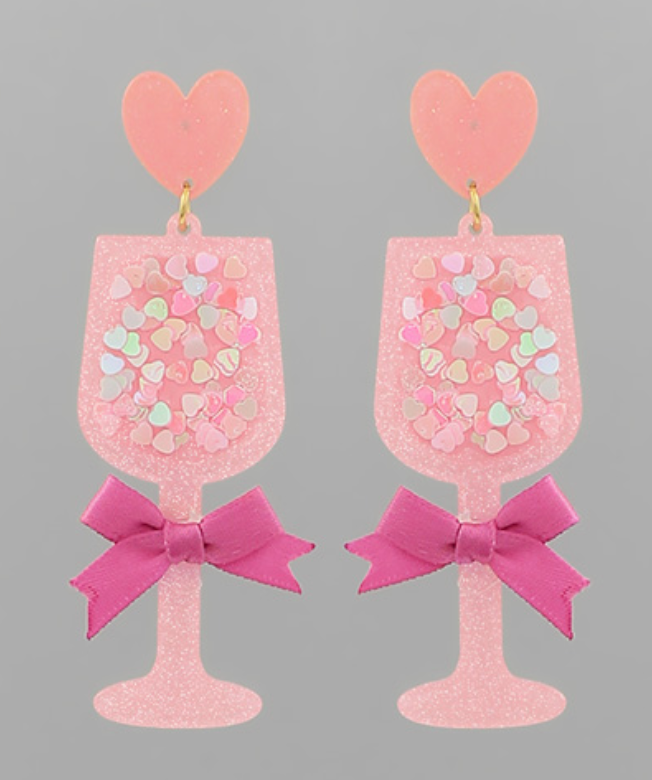 Valentines day wine glass earrings