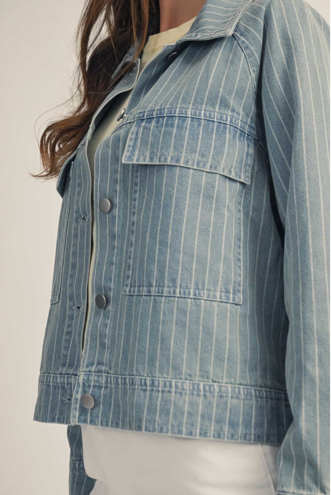 Washed striped denim jacket