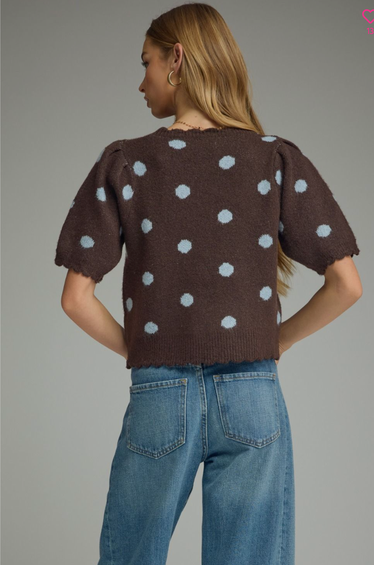 Scallop trim polka dot top