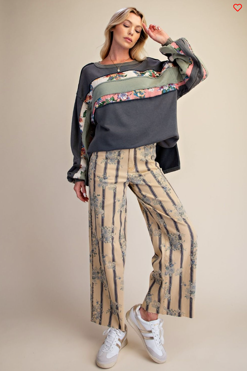 Floral pried twill pants