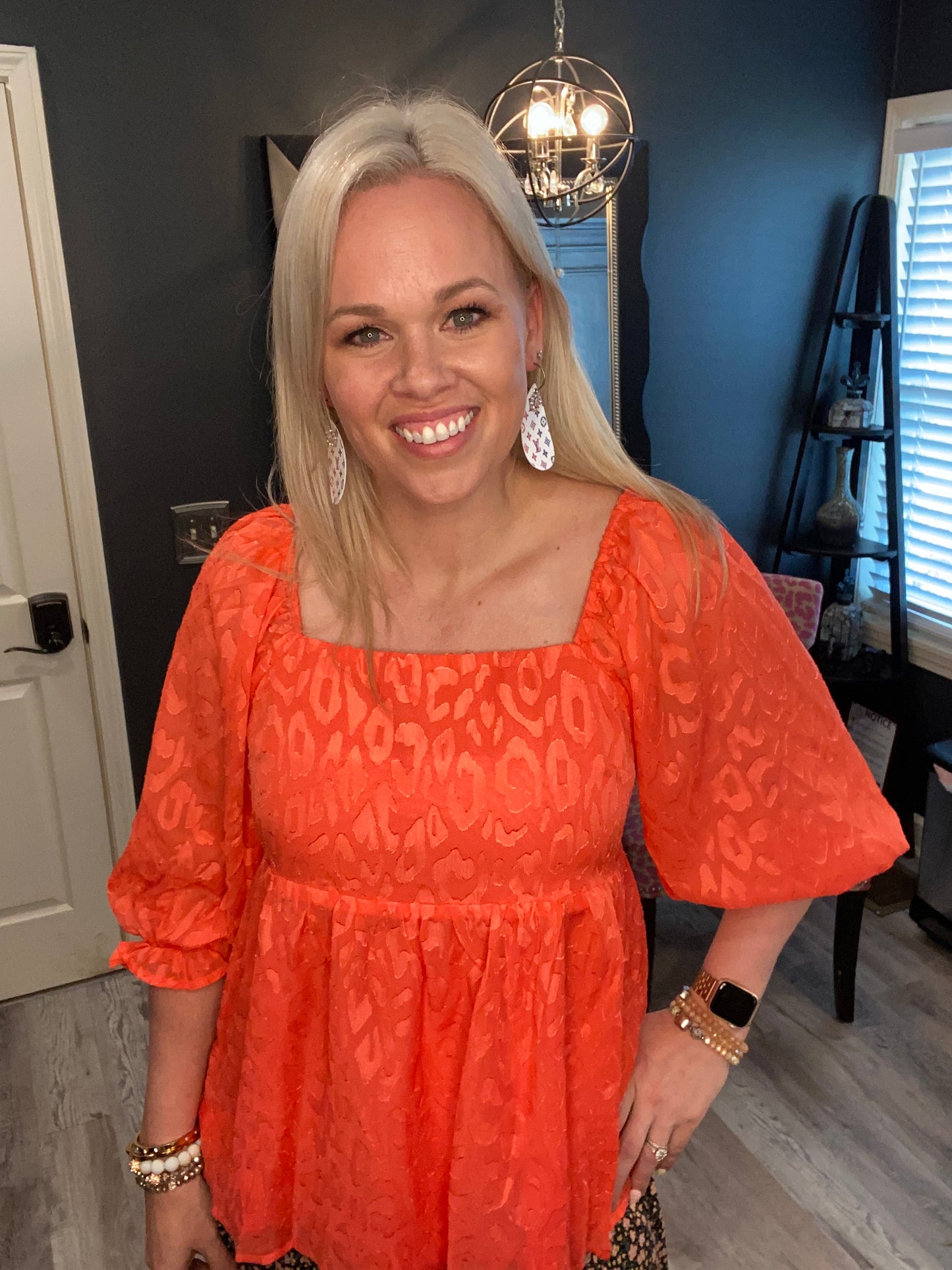 Coral Satin Leopard Top