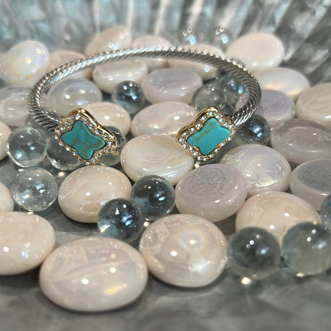 Turquoise Clover Pave Cable Cuff