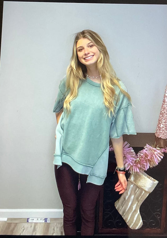 Faded Sage Short Terry Knit Boxy Top