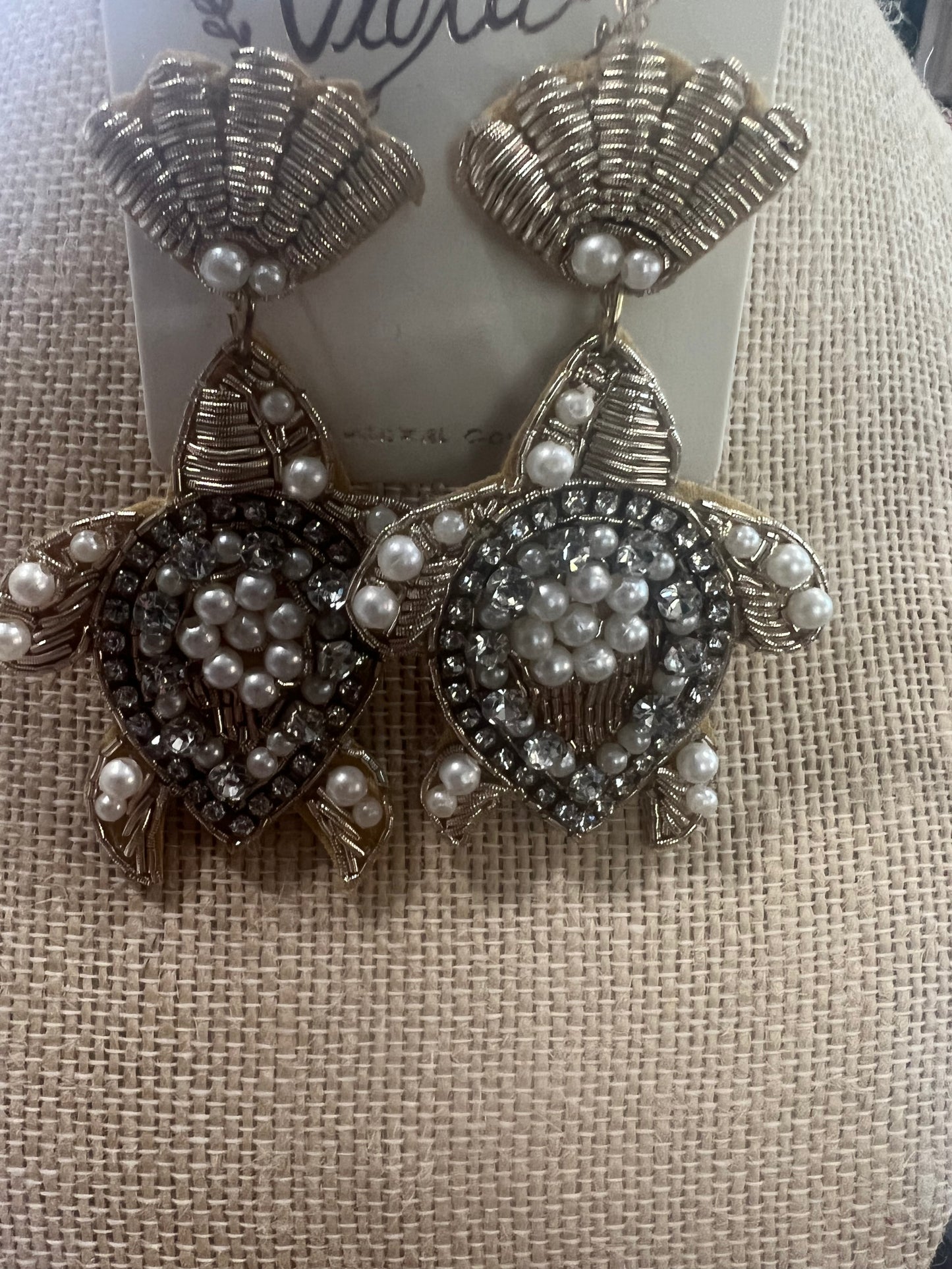 Rhinestone Turtle Earrings