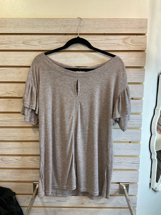 Grey rib knit ruffle sleeve
