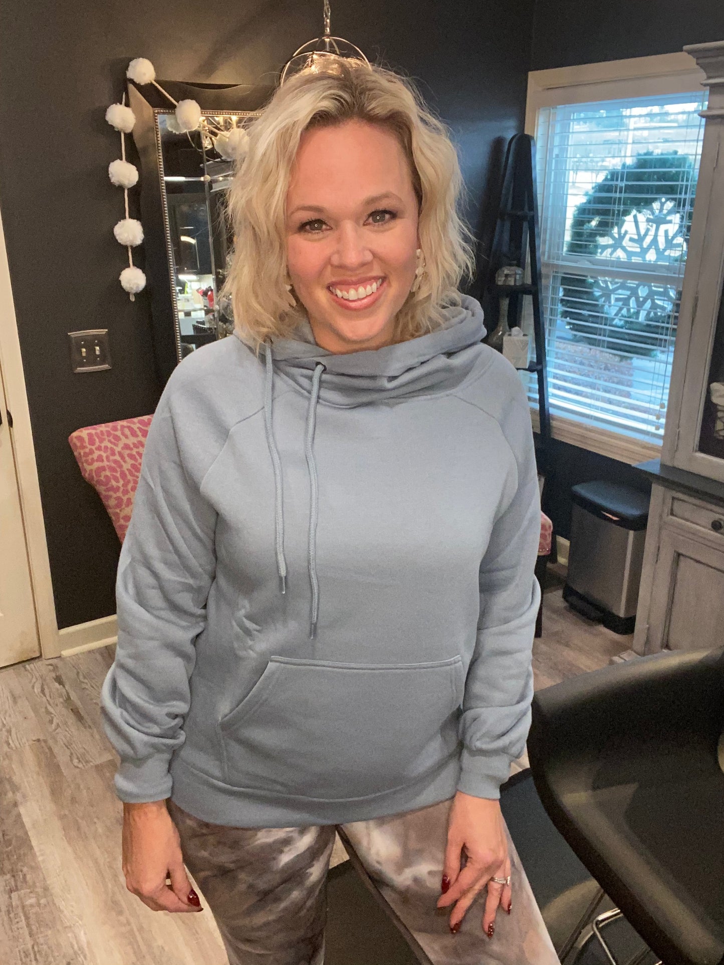 Blue Grey Side Tie Hoodie Sweatshirt