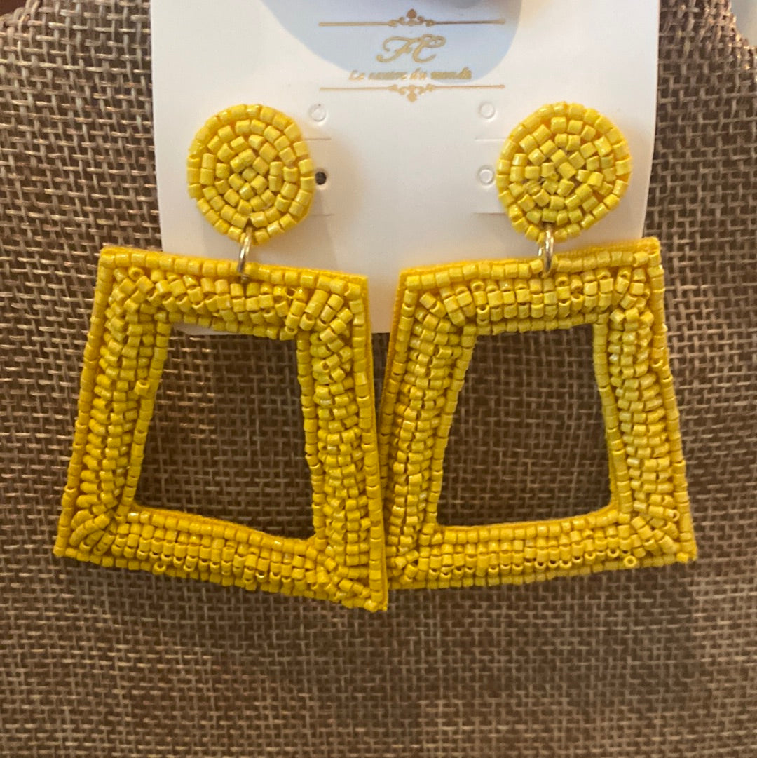 Yellow Abstract Beaded Earrings