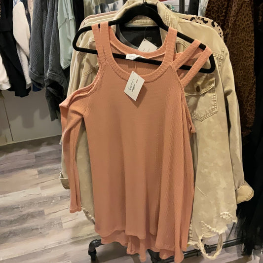 Peach cold shoulder top