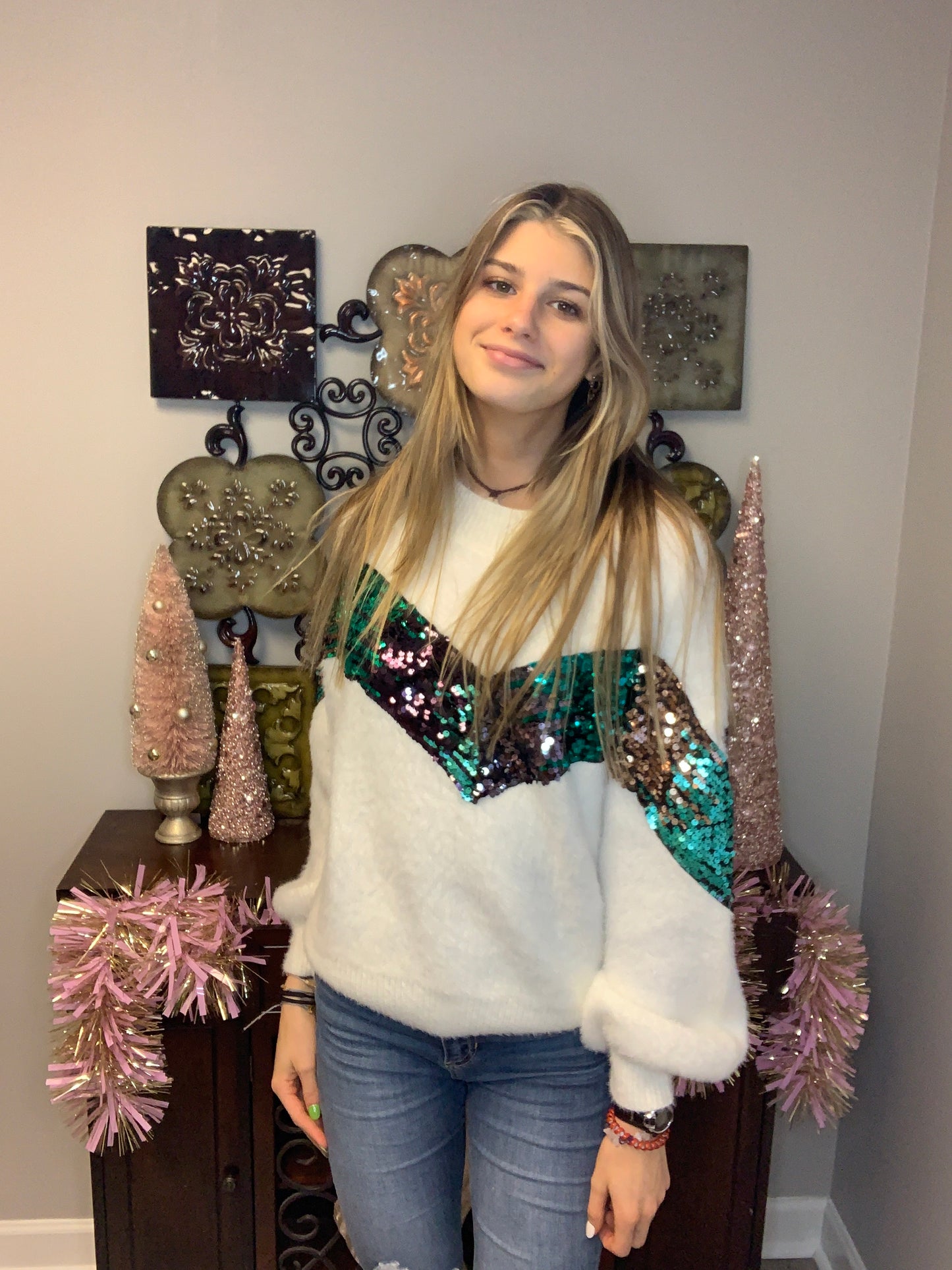 Sequin white sweater