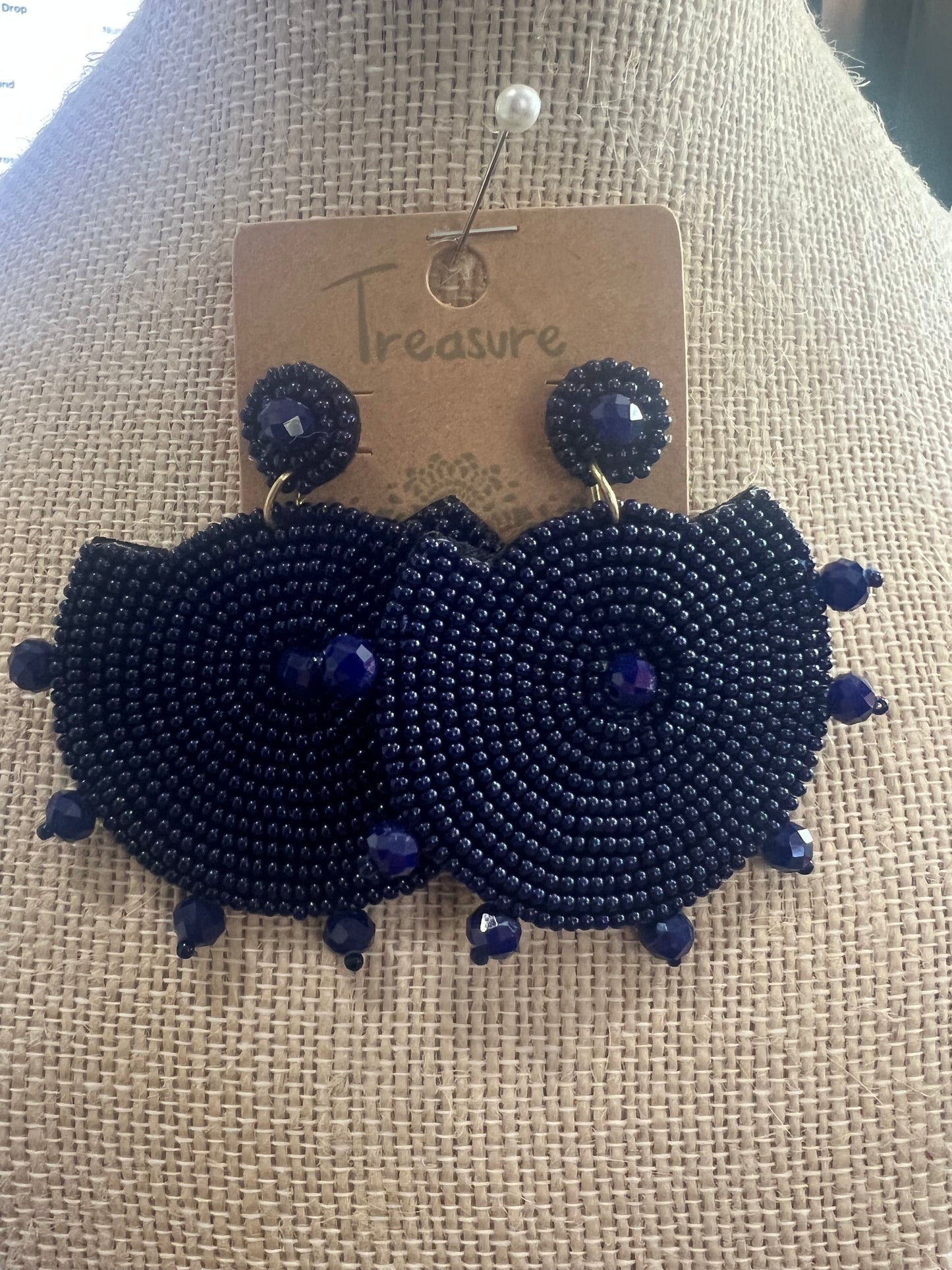 Navy Fan Disc Earring