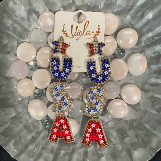 "USA" Jewled Earrings