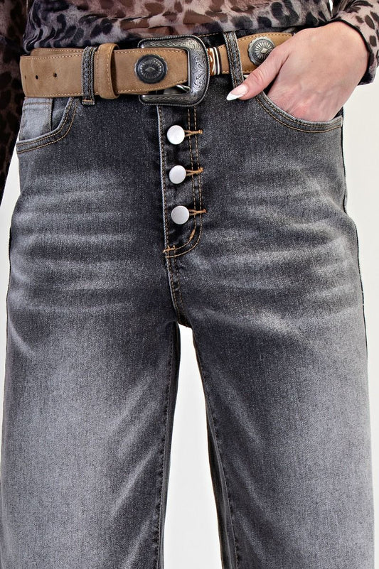 Stretch black washed denim pants