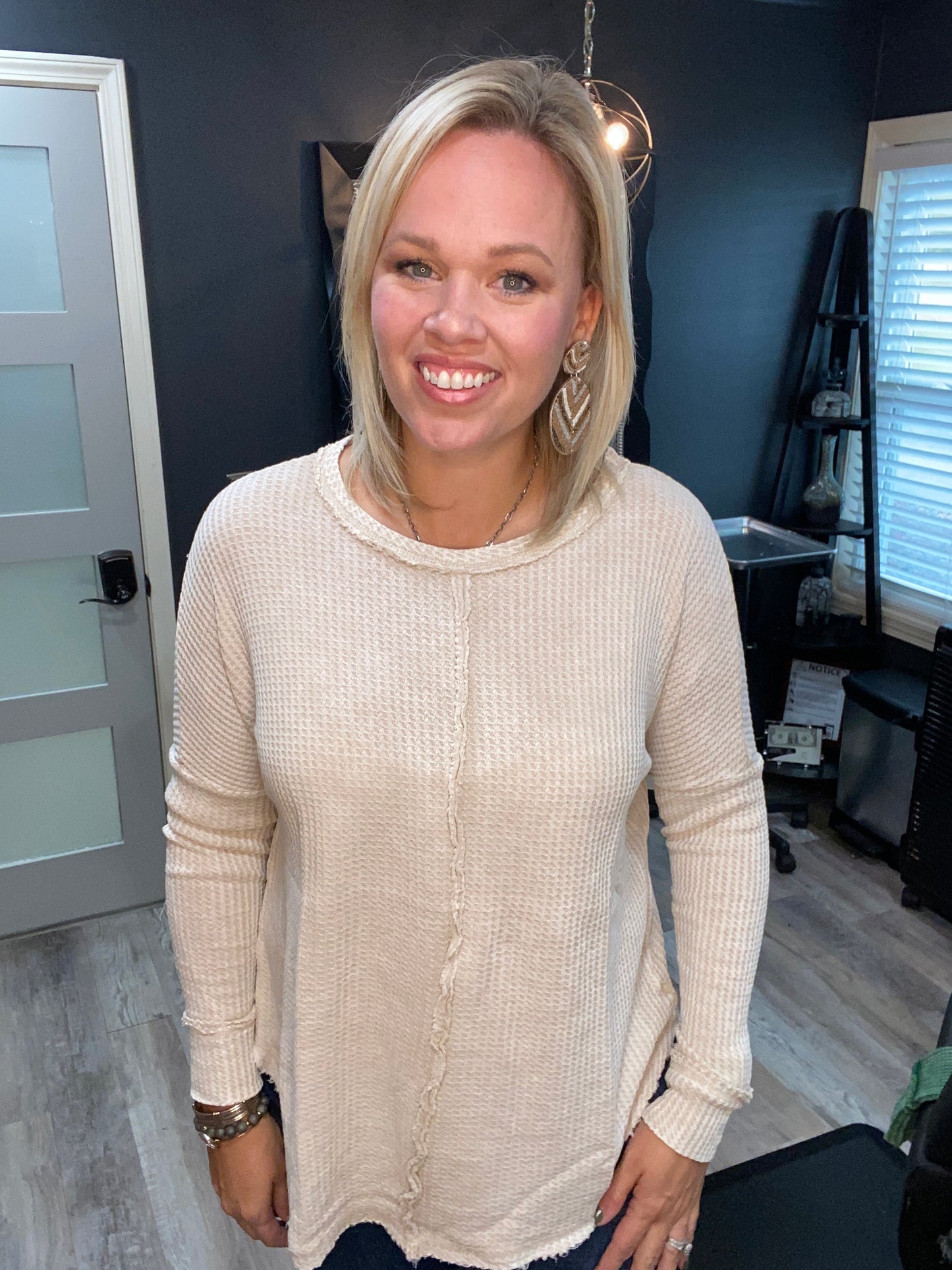 Waffle Knit Longsleeve Pullover