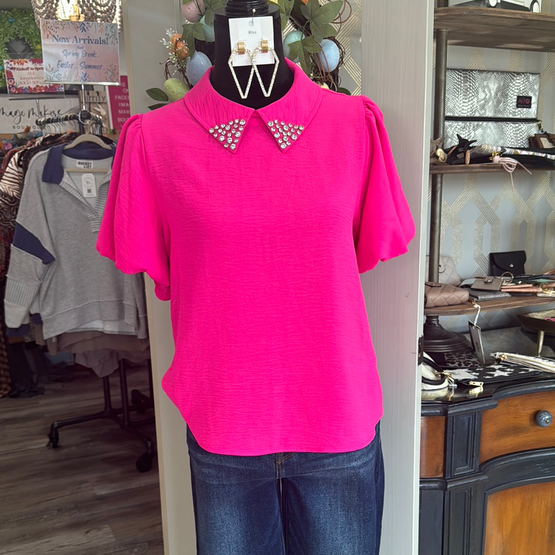 Hot pink Jeweled Blouse