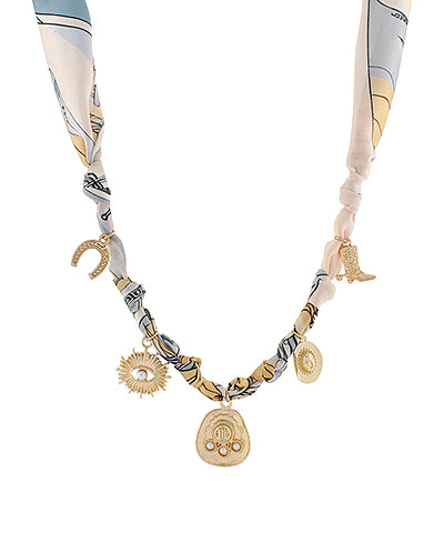 Multi charm scarf necklace