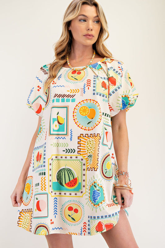 Fruit pattern bubble dress