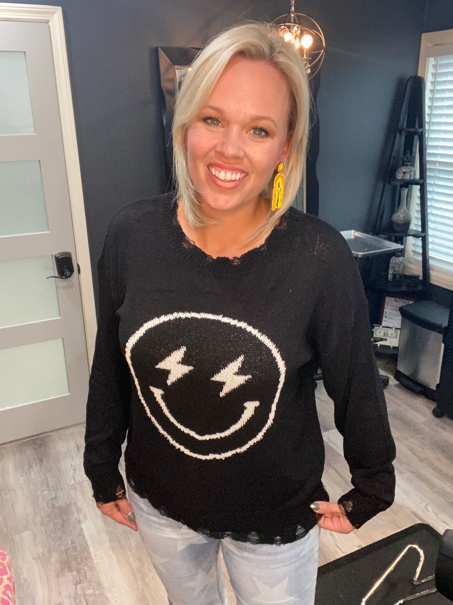 Knitted Smiley Face Sweater