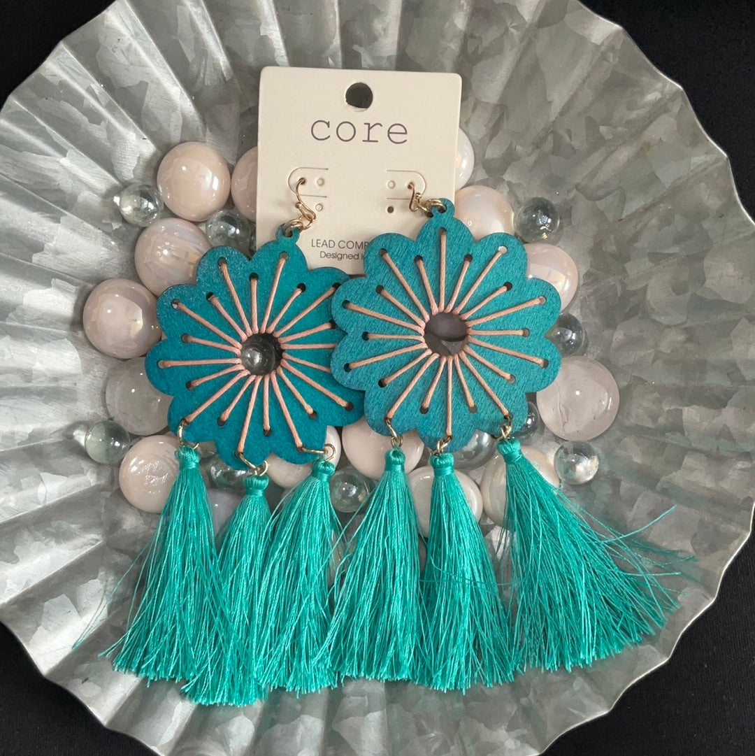 Teal Strung Tassle Earrings