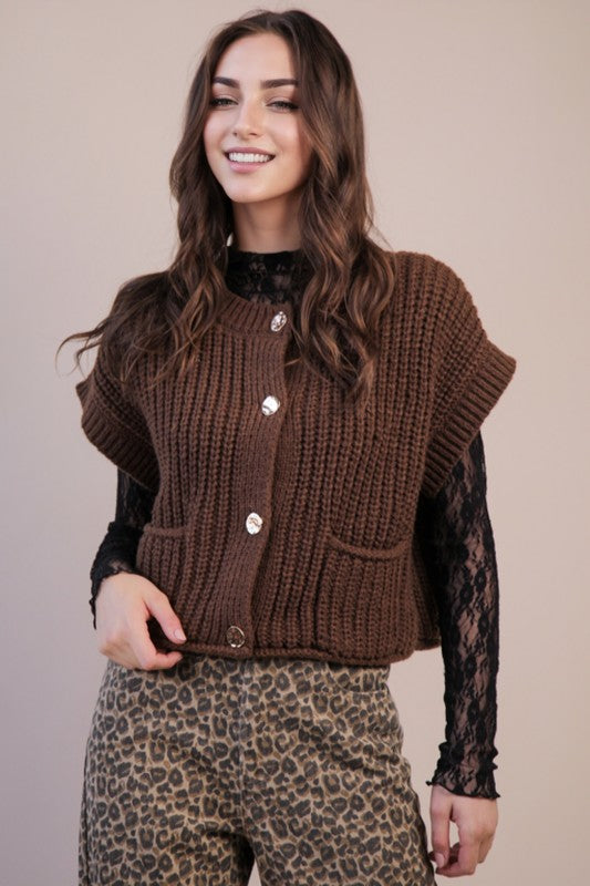 Chocolate Button Down Sweater Top