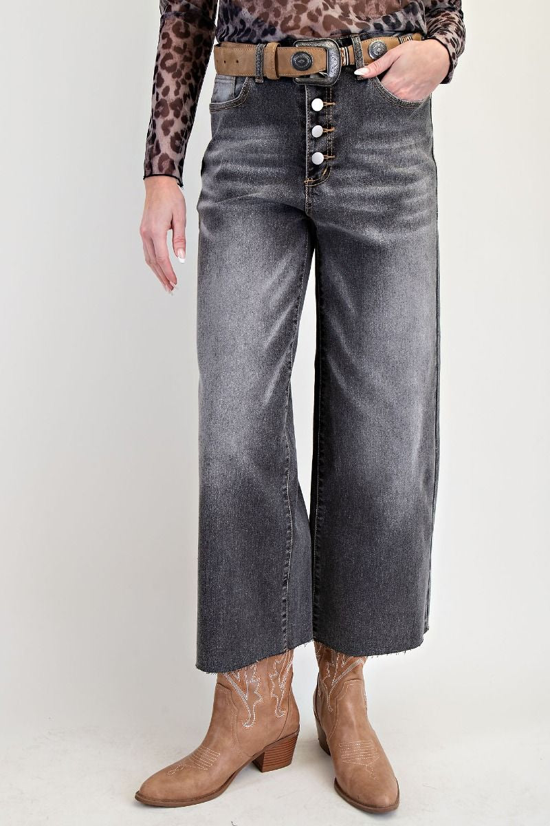 Stretch black washed denim pants