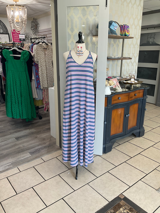 V-Neck Striped Maxi Dress