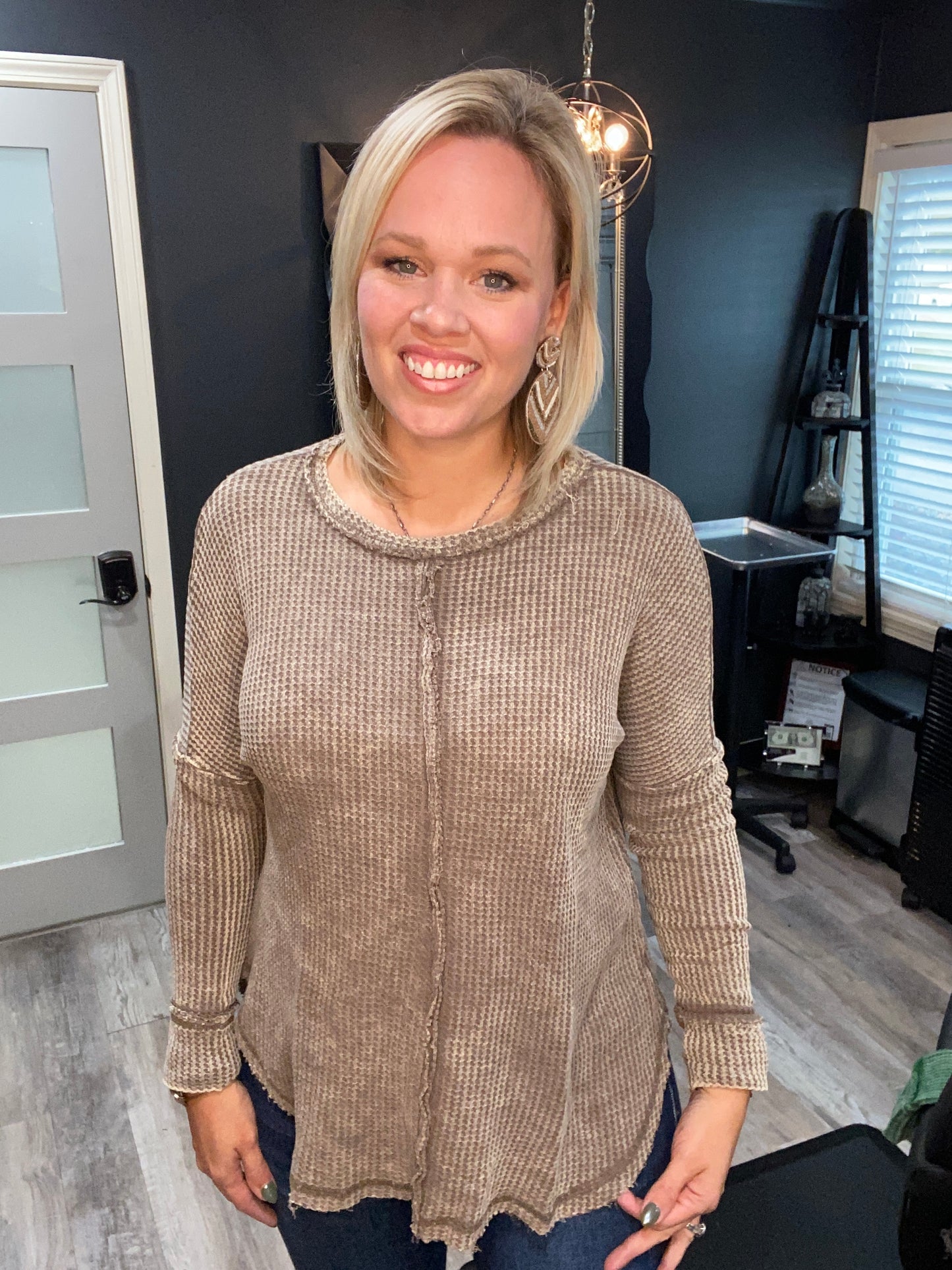 Waffle Knit Longsleeve Pullover