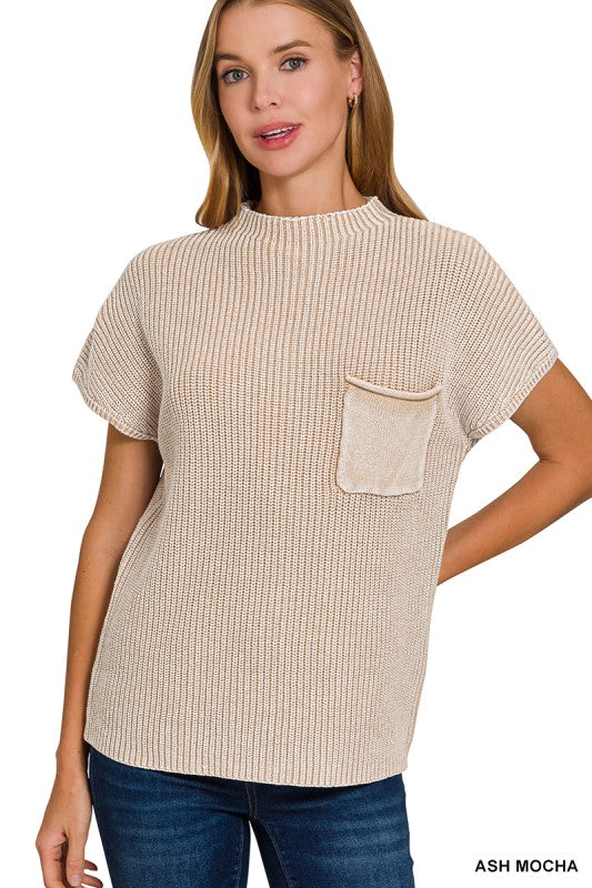 Mock neck short sleeve sweater