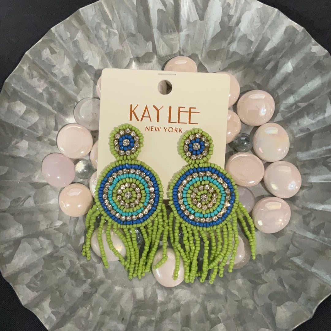 Green Circles Tinsel Earrings