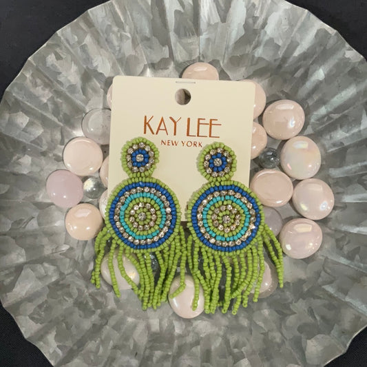 Green Circles Tinsel Earrings
