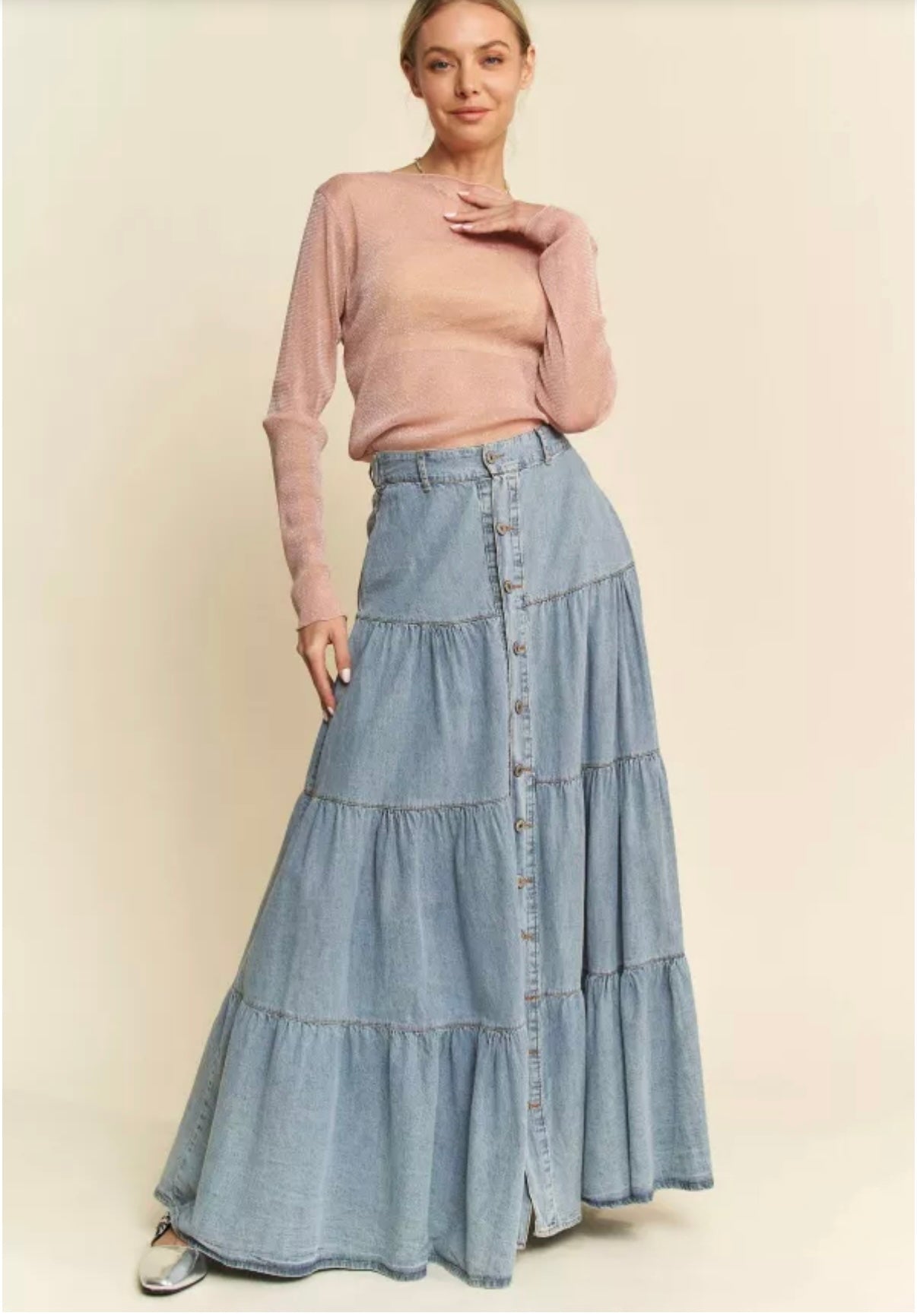Denim button up skirt