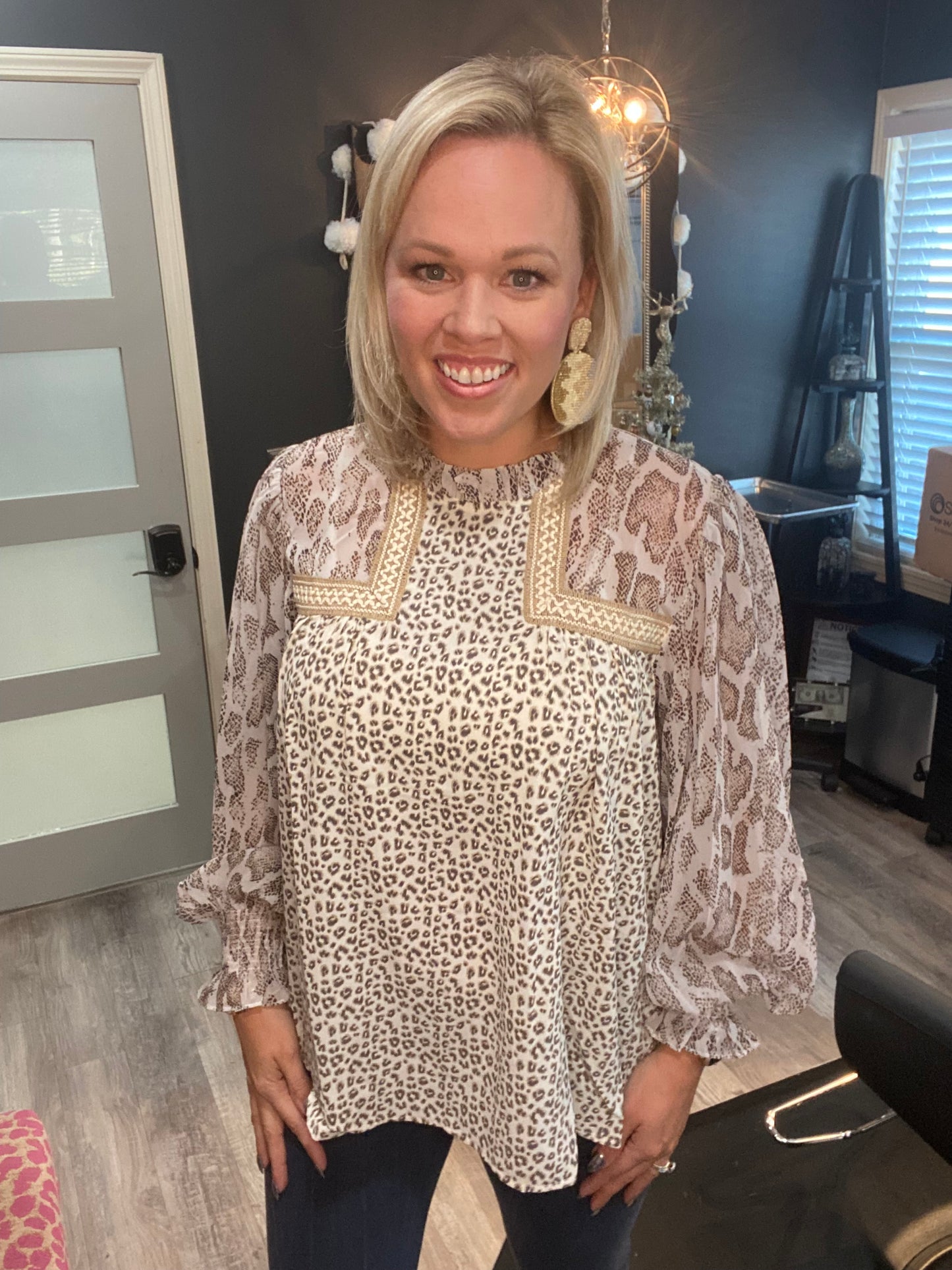 Neutral Animal Print Blouse