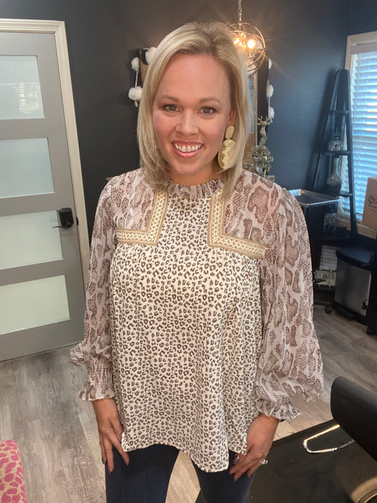 Neutral Animal Print Blouse