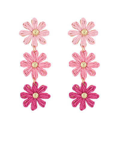 Three tier pink flower earrings