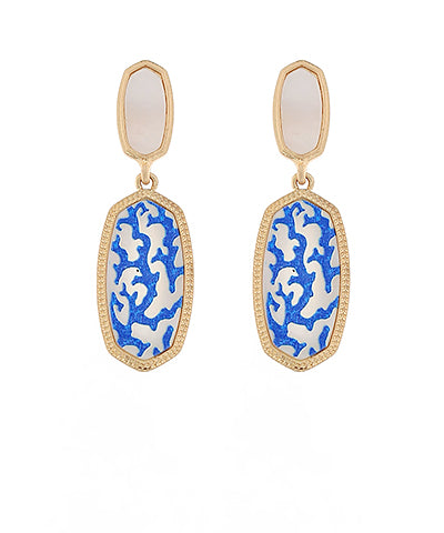 Mother of pearl blue hexagon earrings