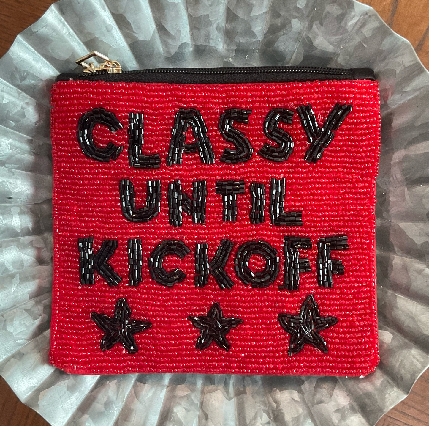 "Classy Until Kickoff" Beaded Pouch