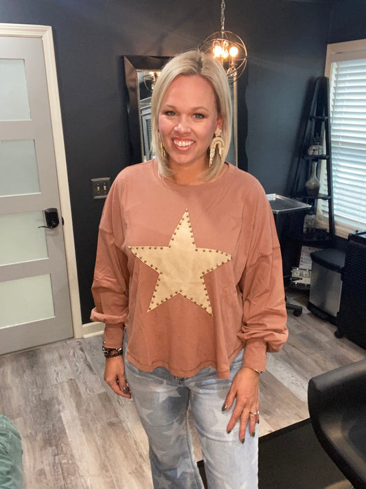 Suede Star Long-Sleeve Top
